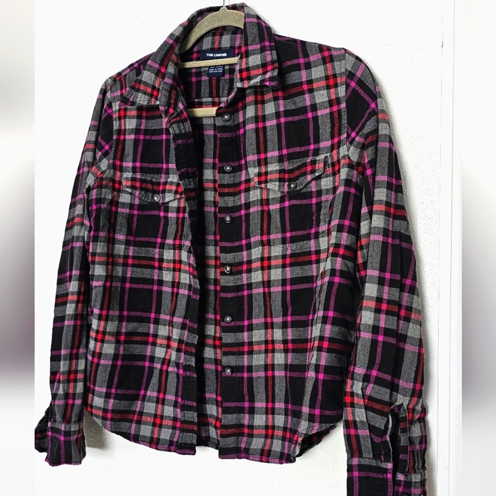 Plaid Button-Up Shirt - Pink and Gray